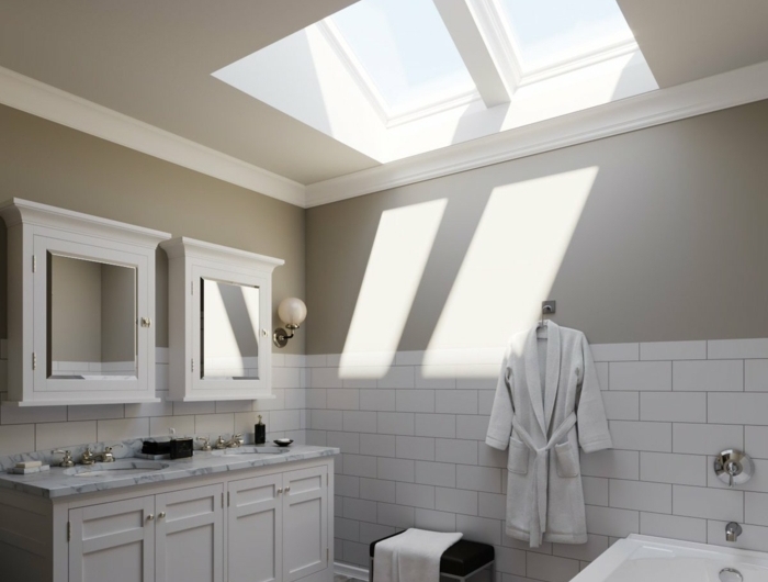 kleines badezimmer mit badewanne minimalistische weiße schränke dachfenster austauschen kosten informationen und tipps