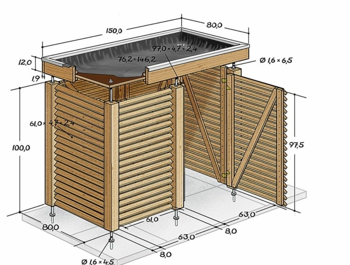 mülltonnenverkleidung ideen mülltonnenbox holz selber bauen zeichnung plan größe mülltonnenbox bepflanzbar