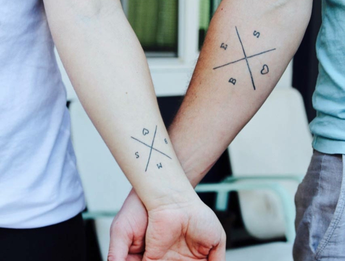 tattoo familien initialen mit kleinem herz tätowierungen am arm personen halten hände