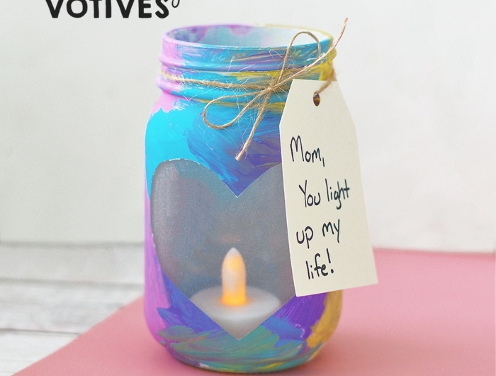 upcycling ideen bemaltes einmachglas geschenk für mama basteln votivkerze geschenk
