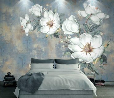 uwalls fototapete für die wände schlafzimmer kaufen grau weiße blumen
