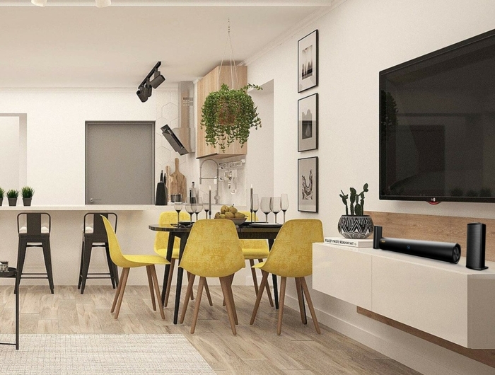was ist souterrain souterrain definition kellerraum gestalten wohnzimmer küche esstisch gelbe stühle fernseher