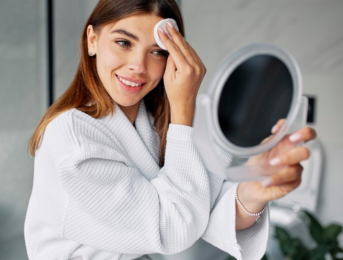 gesicht reinigen toner cleanser verwenden junge haut geeignete produkte wählen frau gesicht reinigt aco skincare