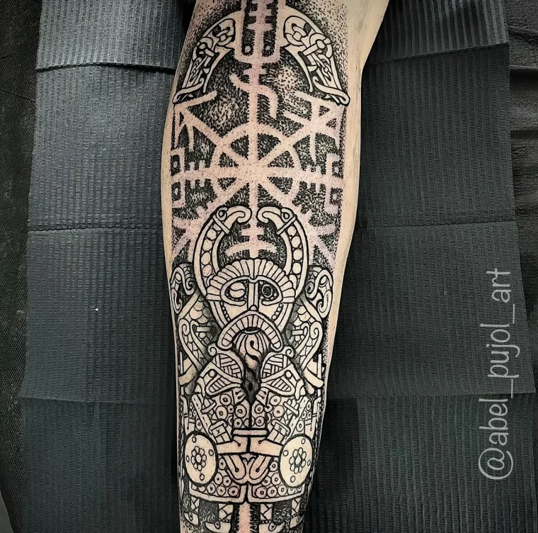 leg sleeve tattoo vikinger motive design