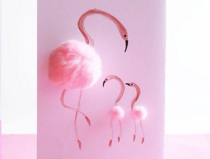 basteln für muttertag geschenk für mama basteln mit kind muttertaggeschenk basteln grußkarte rosa mit flamingos aus pom poms