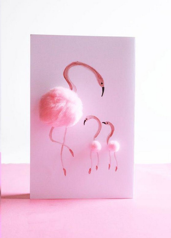 basteln für muttertag geschenk für mama basteln mit kind muttertaggeschenk basteln grußkarte rosa mit flamingos aus pom poms