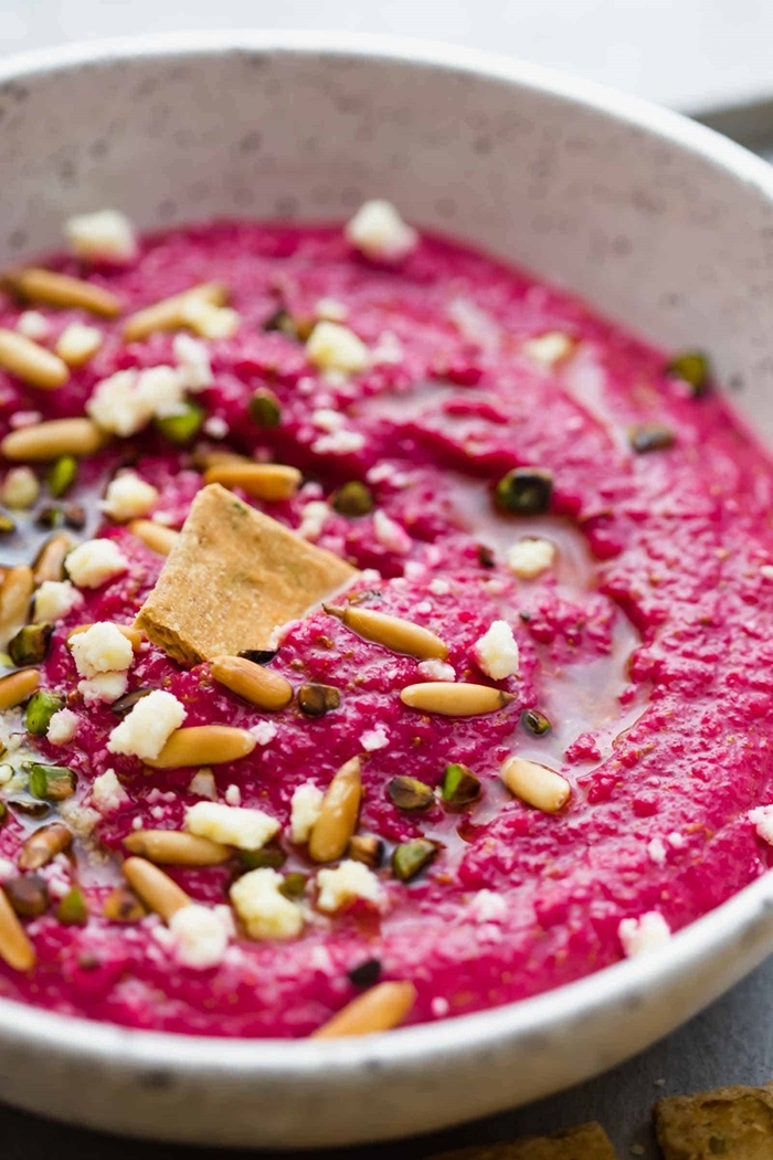 hummus rezept vegan gesund essen vegane vorspiese mit kichererbsen zitrone und rote beete