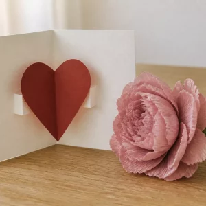 Basteln für Muttertag mit Papier: Pop-up-Herzkarte und Papier-Pfingstrose