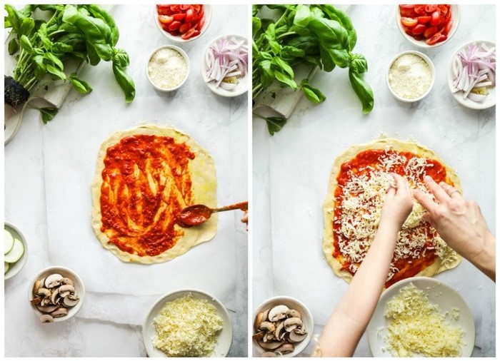 pizza backen selbstgemachte pizza pizzateig trockenhefe neapolitanische pizza tomatensoße und parmigiano