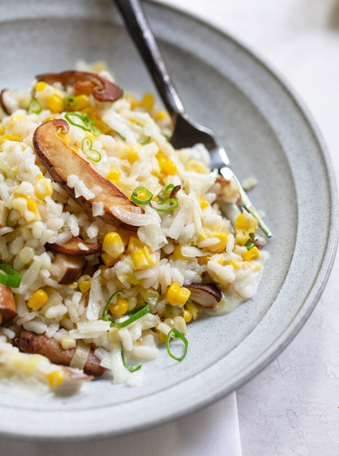 was passt zu risotto gemüse pilzen mais gesund kochen pilzrisotto