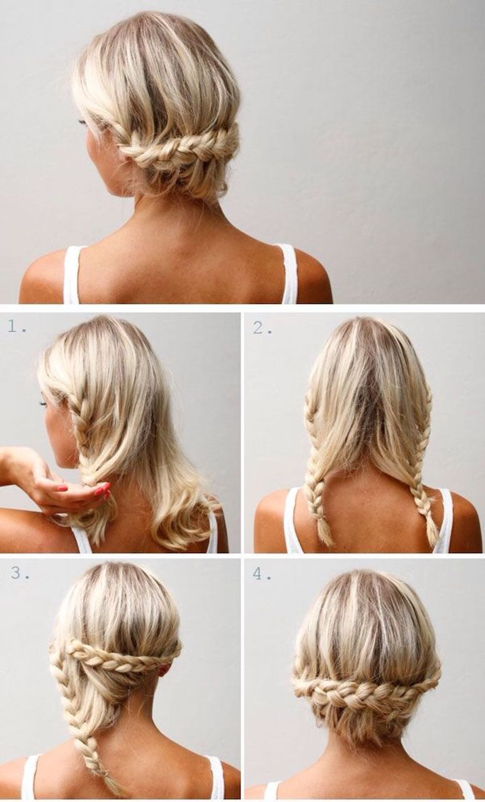 13 schritt für schritt schulterlange haare stylen hochsteckfrisur mit zopf frau mit blonden haaren