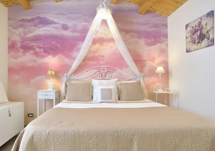 fototapete pastellwolken im schlafzimmer