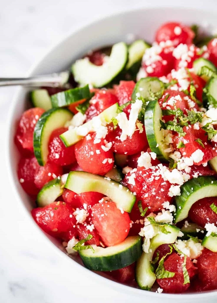 melonensalat mit feta und gurken schnelle sommersalate ideen rezepte zum abnehmen salat