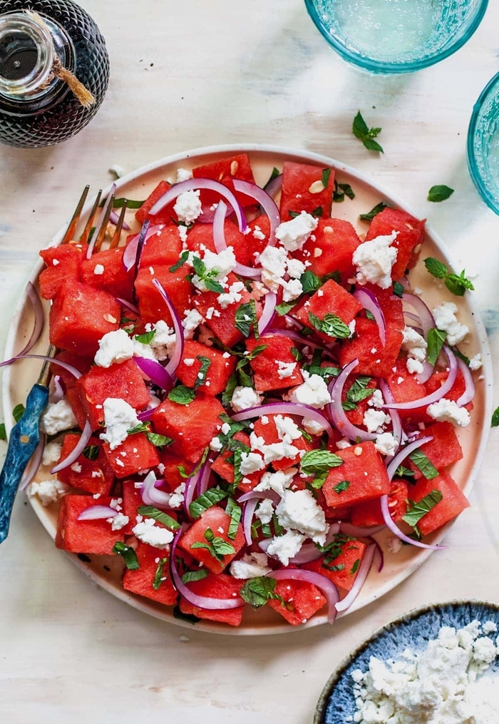 wassermelonensalat mit feta zwiebel und kräutern rezepte zum abnehmen für den sommer