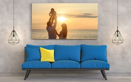 kreative wanddeko ideen foto aud leinwand blauer couch