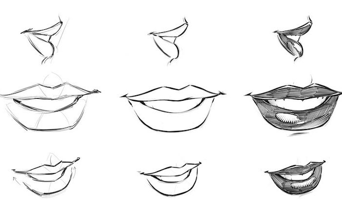 coole zeichnungen lippen mund lächel illustriert mit bleistift