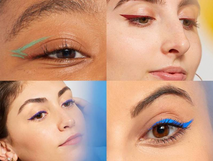 eyeliner schlupflider farbiger eyeliner collage mit farbigen eyelinern blau grün