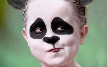 halloween make up für kinder panda schwarz und weiß mit ohren