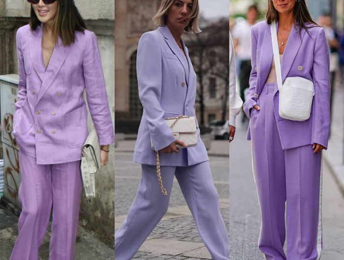 herbst outfit damen 2021 herbstmode lässiger anzug in lavendel