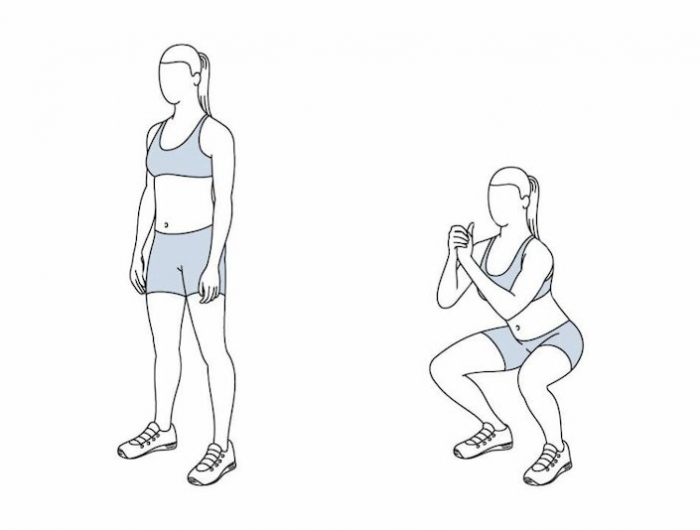 hip dips loswerden übungen squat kniebeugen illustriert ein mädchen im sportanzug