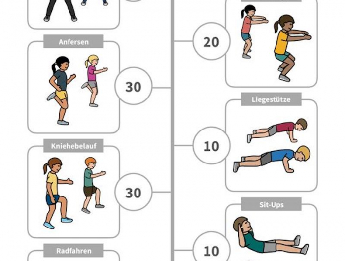 morgensport übungen mini workout für kinder illustriert mit mädchen und jungen