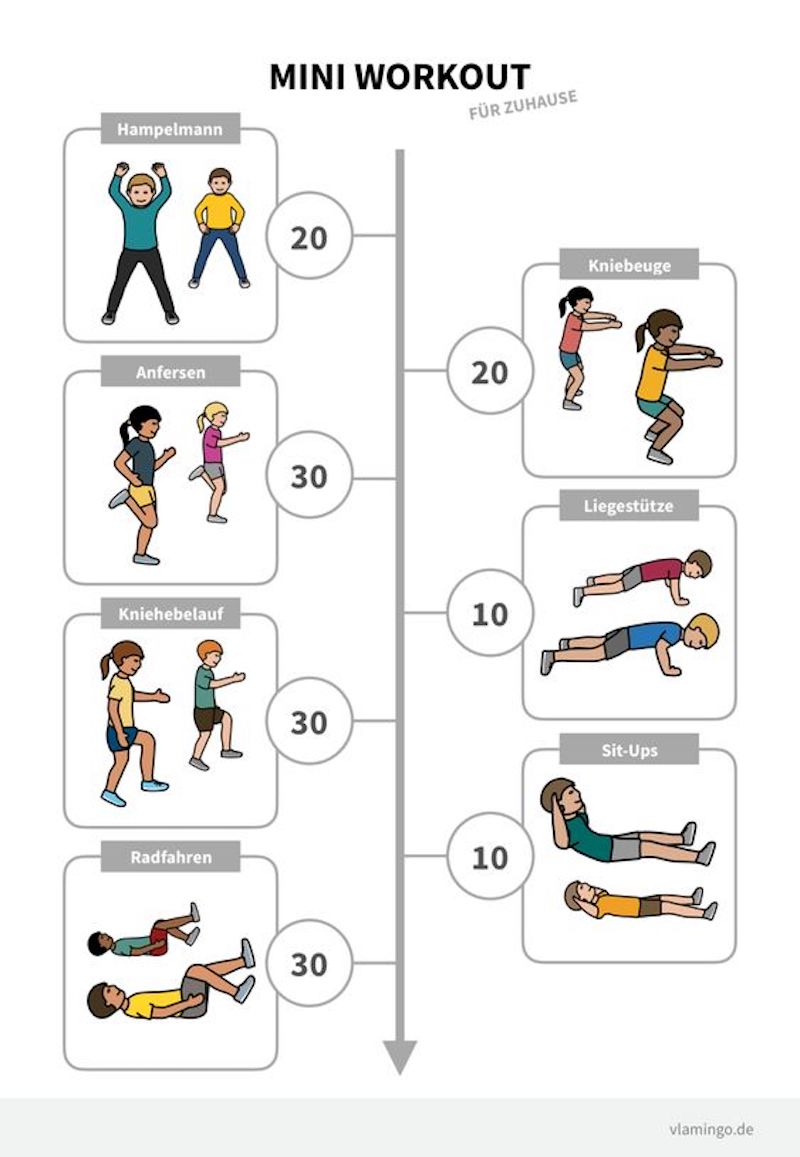 morgensport übungen mini workout für kinder illustriert mit mädchen und jungen