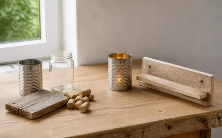 Upcycling Ideen: Fundstücke und fertige Objekte auf heller Werkbank
