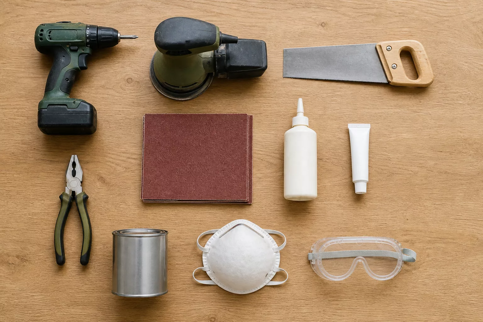 Werkzeug und Material für Upcycling Ideen von oben