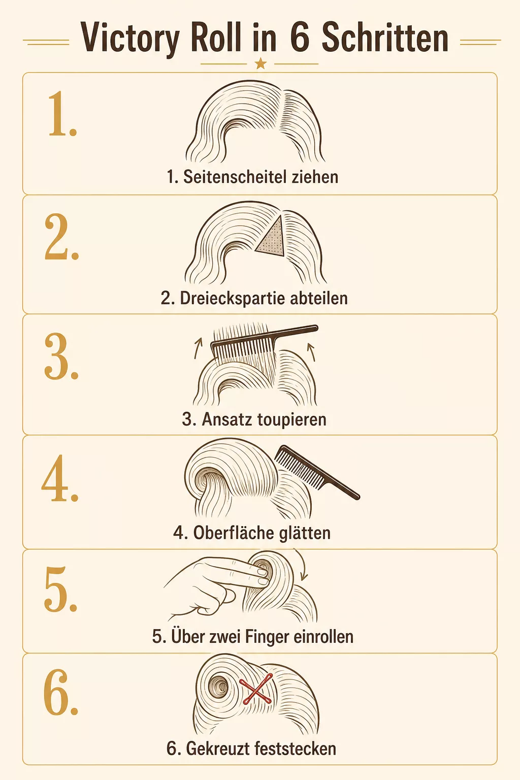 Infografik zu den sechs Schritten einer Victory Roll