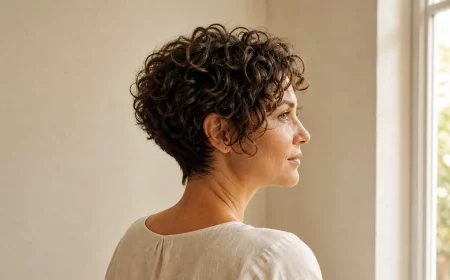 Kurzhaarfrisuren für lockiges Haar: Curly Bixie im Dreiviertelprofil mit definierten Locken