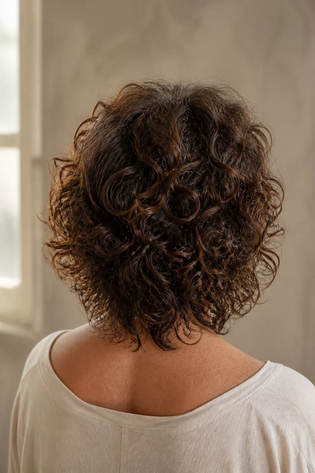 Curly Shag von hinten: unregelmäßige Stufen sorgen für Bewegung im Lockenhaar