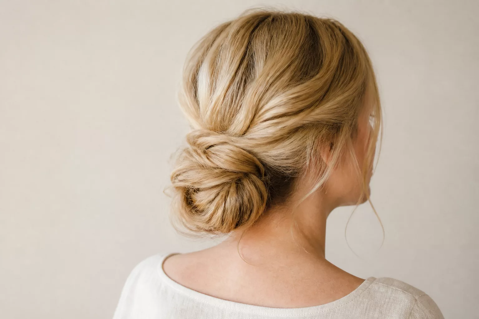 Dutt Frisuren 2026, lockerer tief sitzender Chignon im Nacken