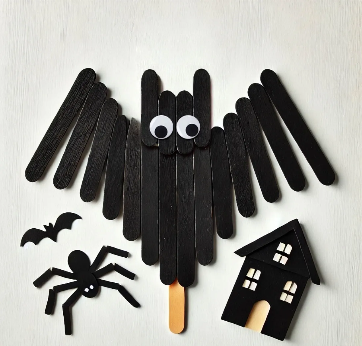 fledermaus für halloween basteln mit eisstäbchen