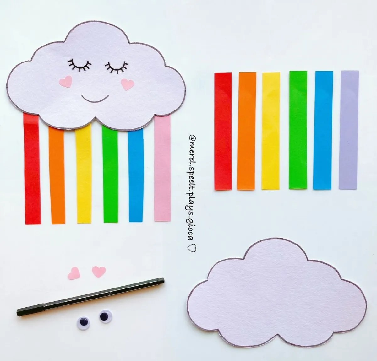 regenbogenwolke aus papier schneiden bunte streifen