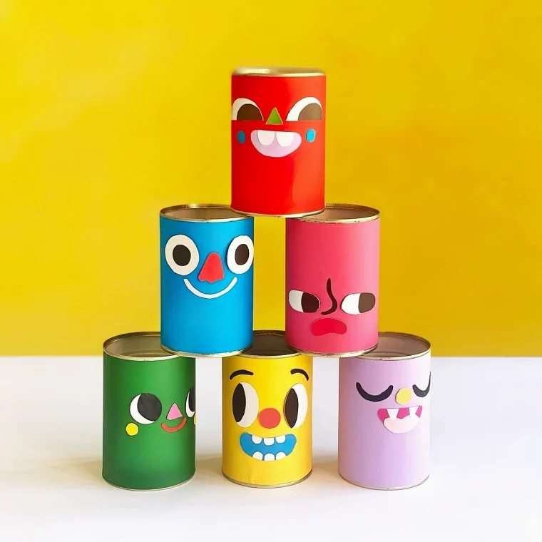 windlicht basteln mit kindern diy ideen dosen dekroiert mit lustigen gesichtern aus papier beciorpin