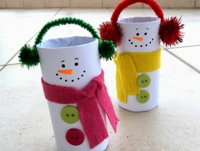 basteln mit klopapierrollen weihnachten anleitung schneemänner aus klopapierrollen