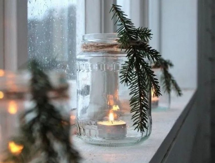 deko für fensterbank weihnachtlich weihnachtlich dekorieren laternen aus einmachglas mit ästen teekerzen