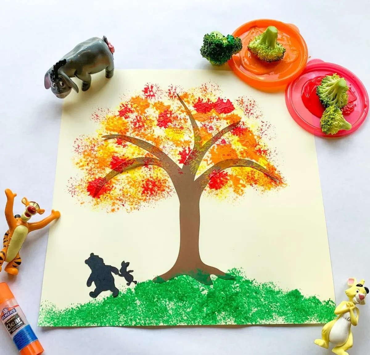 herbstliche bastelideen für kinder herbstbaum stempel aus gemüse