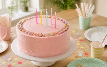 Selbstgemachte Buttercremetorte für den Kindergeburtstag auf gedecktem Partytisch