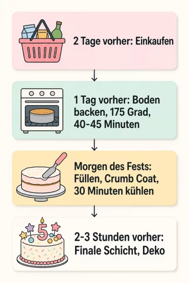 Infografik: Drei-Tage-Zeitplan für die Kindergeburtstagstorte zum Selbermachen