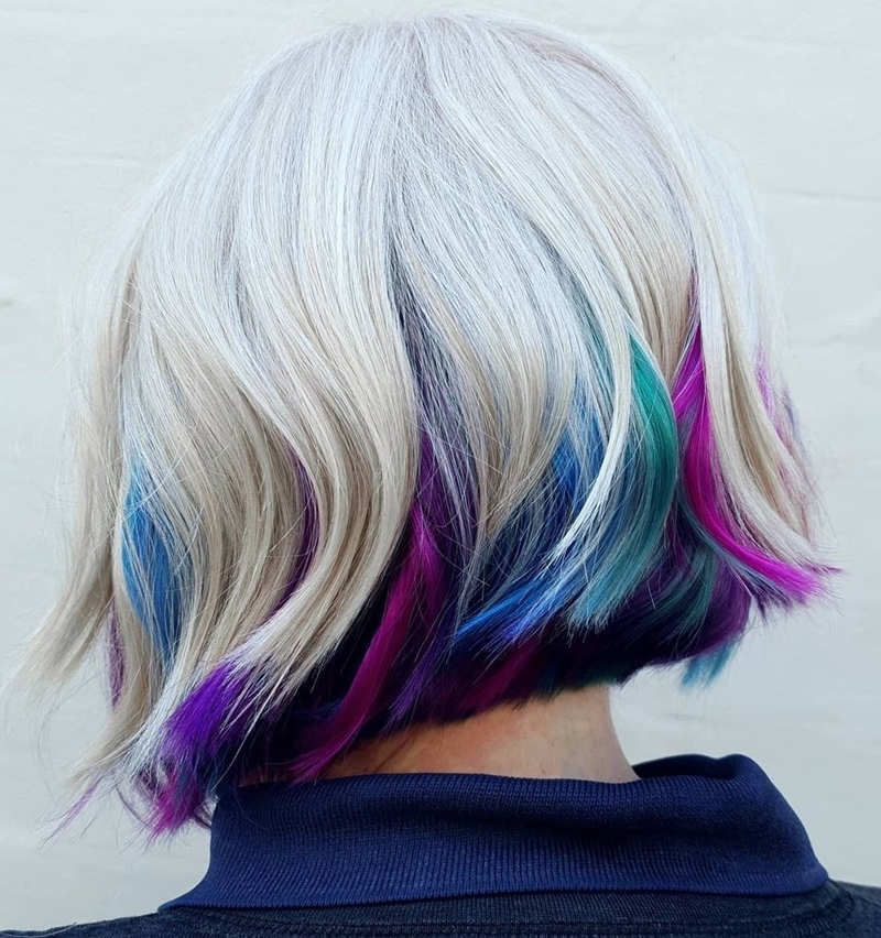 pastell lila haare untere haarschicht in blau und lila