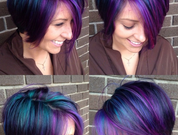 peppige frisuren für frauen ab 50 moderne haarfarben lila haare mit blauen strähnen