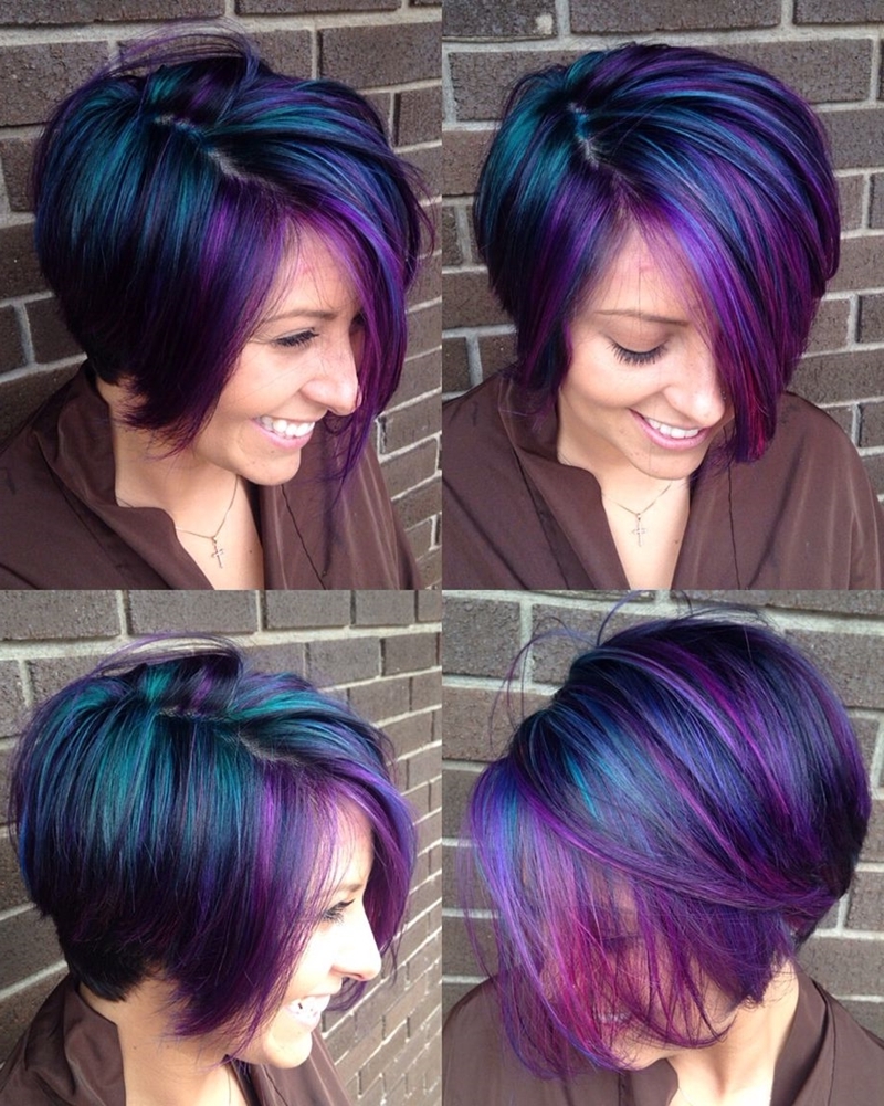 peppige frisuren für frauen ab 50 moderne haarfarben lila haare mit blauen strähnen