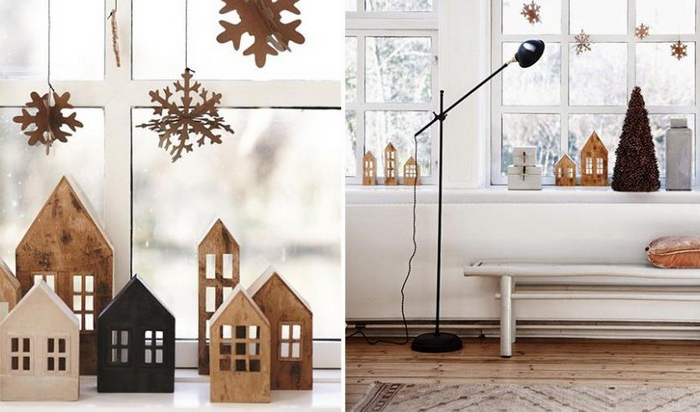 schmale fensterbank dekoreiren ausgefallene fensterdeko für weihnachten haus figuren aus holz