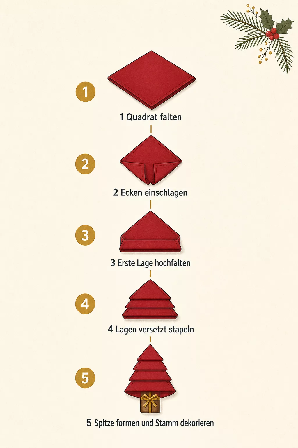 Infografik: Servietten falten Weihnachten in 5 Schritten zum Tannenbaum
