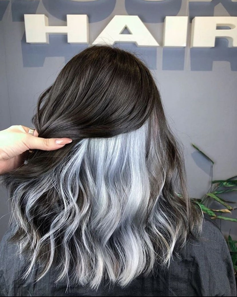 untere haare färben trendige färbtechniken grau und schwarz