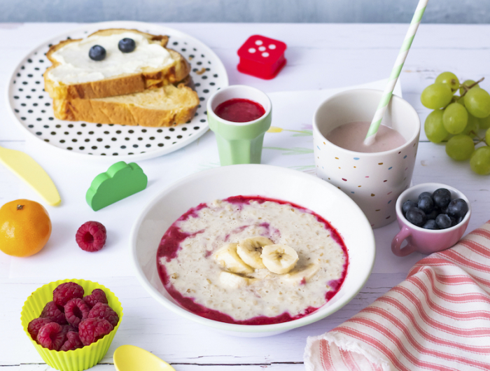 kids healthy porridge breakfast with sandwich