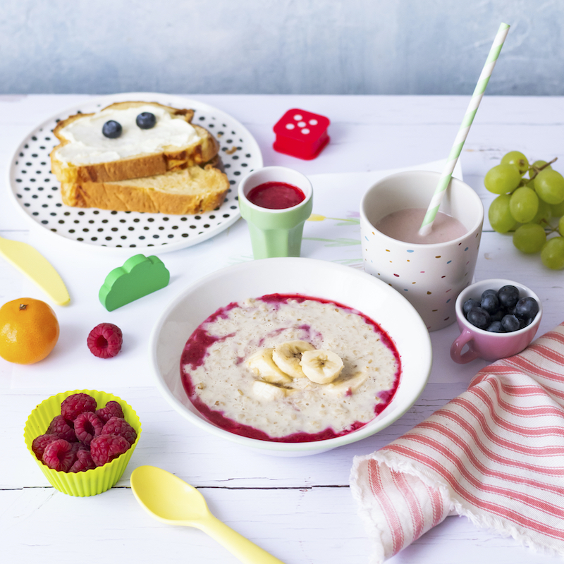 kids healthy porridge breakfast with sandwich