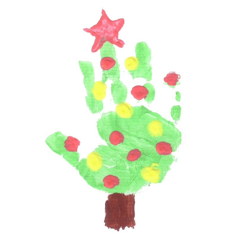 weihnachtswünsche lehrer karte mit handabdruck tannenbaum