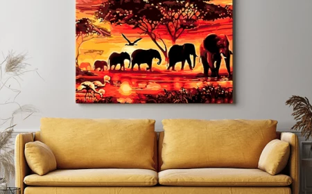 wohnzimmer wanddeko wand dekorieren picmondoo mahlen nach zahlen gemälde afrika elefaten über sofa